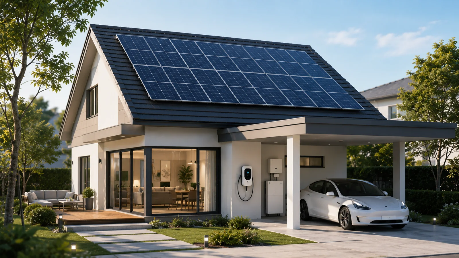บ้านพักอาศัย — Solar rooftop with EV charger and battery storage